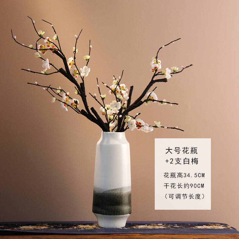 米魁花瓶 花艺陶瓷花瓶新中式水墨画三件套装饰品现代客厅米魁台面摆设简约插花摆件大号 两支白梅 价格图片品牌报价 苏宁易购泰美源家居专营店
