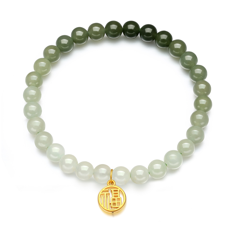 梦金园小福牌黄金手链温婉渐变和田玉足金手链兔耳圆牌玉石手串多款