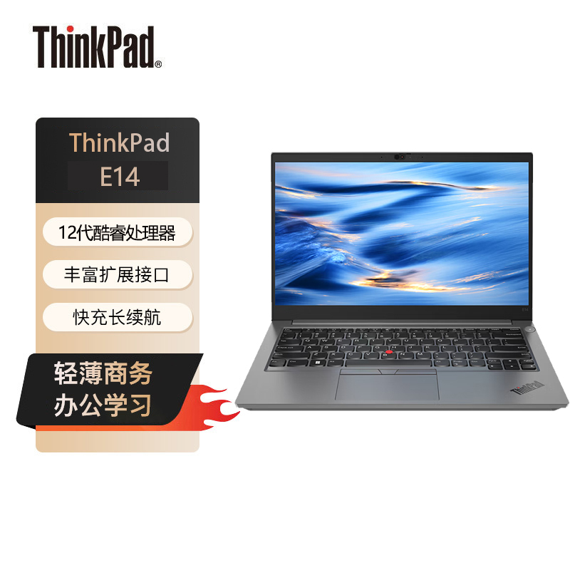 联想ThinkPad E14 76CD 14英寸轻薄窄边框办公商务笔记本电脑 (酷睿I5-1240P 16G内存 512G固态硬盘 )银色