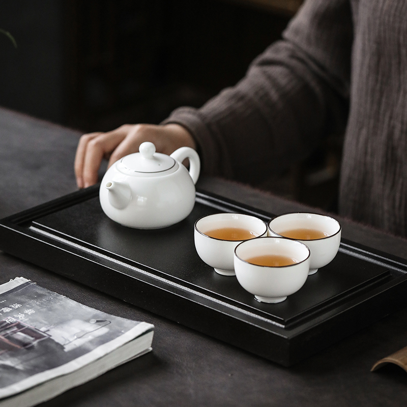 苏氏陶瓷(SUSHI CERAMICS)素净茶托盘家用简约小型干泡排水两用茶盘