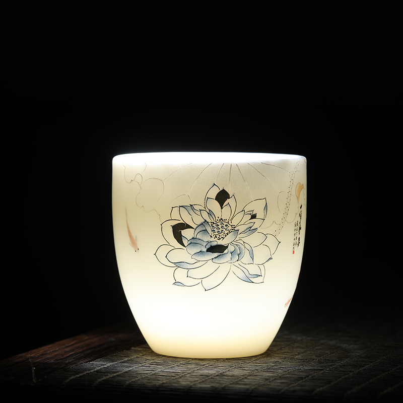 MULTIPOTENT主人杯中国白羊脂玉功夫茶具纳福杯(富贵满堂) 精美伴手礼盒套装