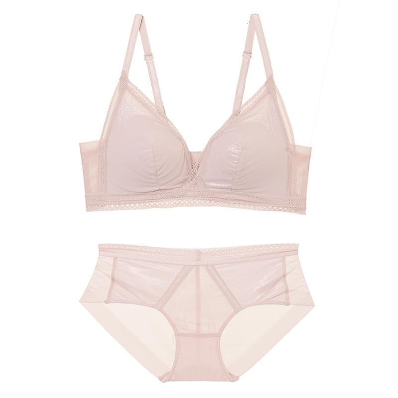 法式文胸套装女士无痕无钢圈聚拢大胸显小少女薄款三角杯内衣秋冬