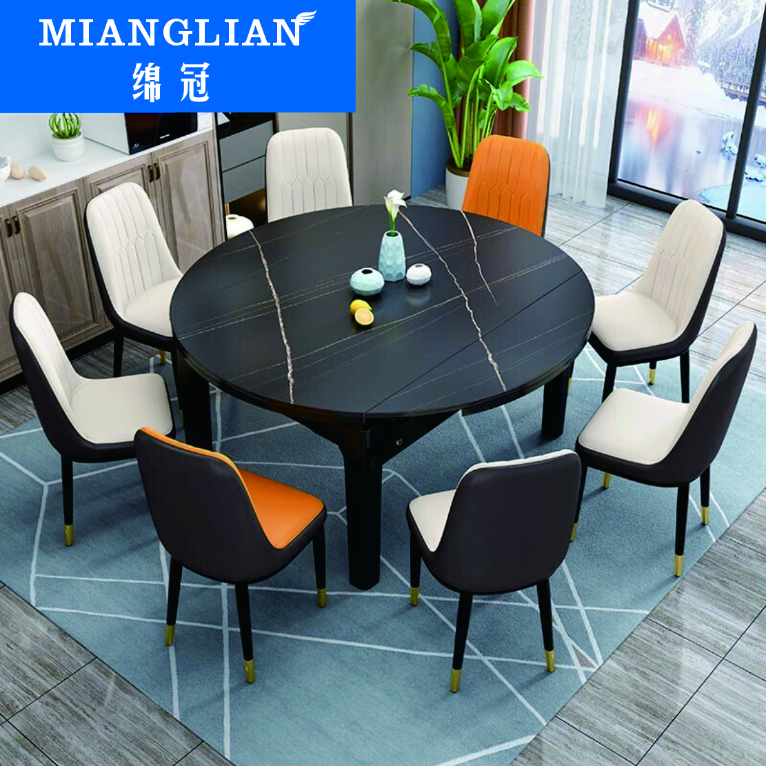 绵冠MIANGUAN岩板餐桌家用小户型饭桌现代简约大理石北欧餐桌椅组合 1500*1500*750单桌