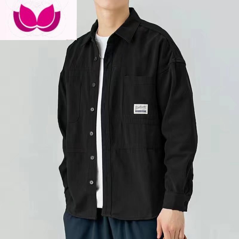 七斓捡漏工装长袖衬衫外套男士款休闲时尚衬衣宽松开衫夹克夹 3XL 和顺-6528黑色