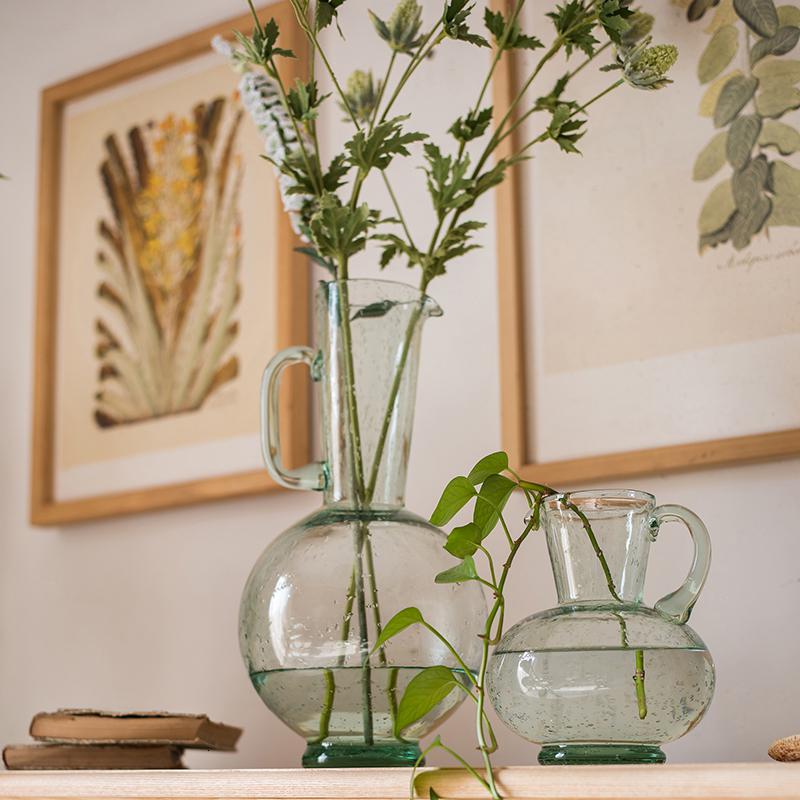 美帮汇绿气泡玻璃花瓶手工艺术透明装饰干花摆件客厅餐桌插花 把手玻璃花瓶(小号)高清大图