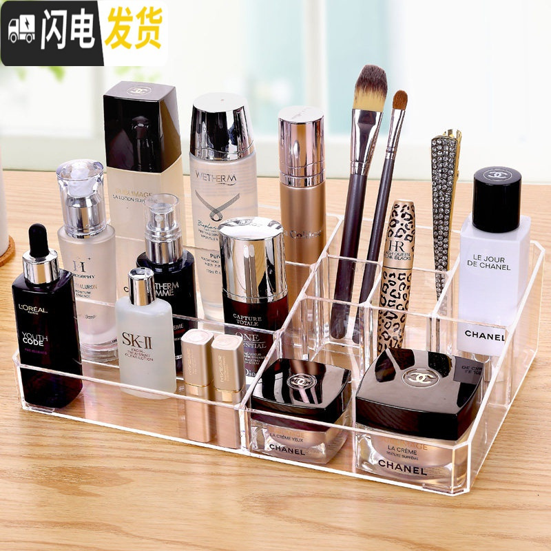三维工匠化妆品收纳盒透明桌面收纳盒塑料口红护肤品梳妆台整理盒高清大图