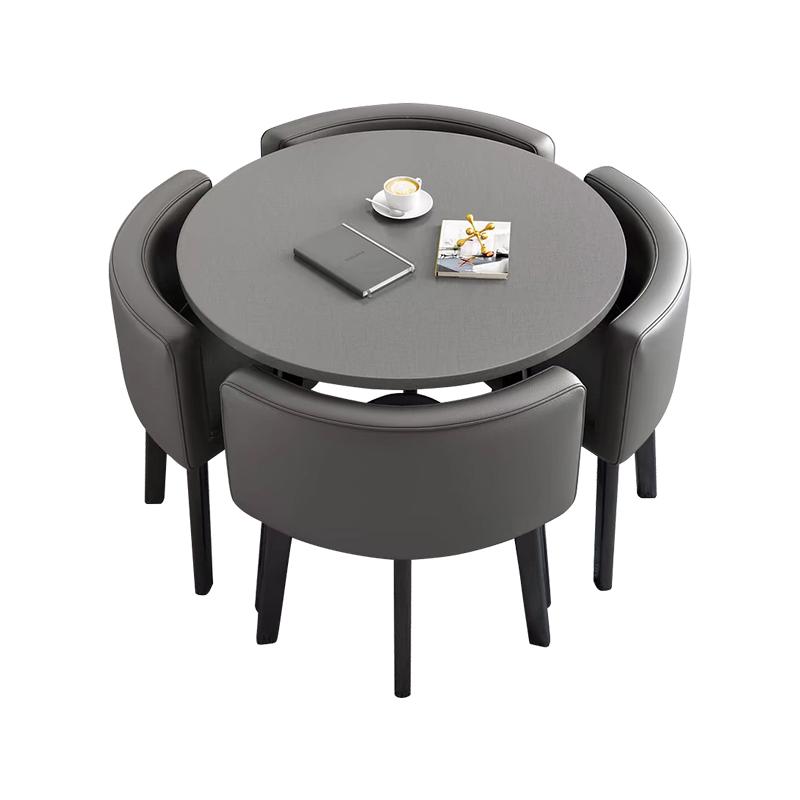 中豫鑫泽ZYXZ4100926 简约接待桌椅洽谈桌椅 一桌四椅 灰色圆桌灰色皮椅