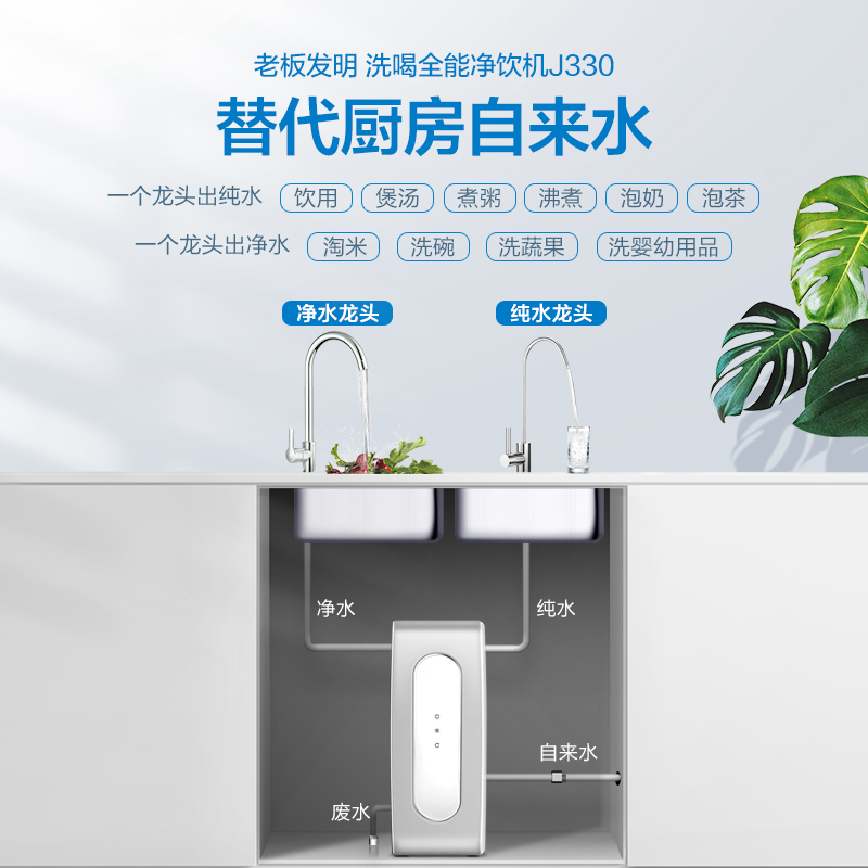 老板(Robam)净水器直饮1.5L/min无桶大流量双出水净水机J330