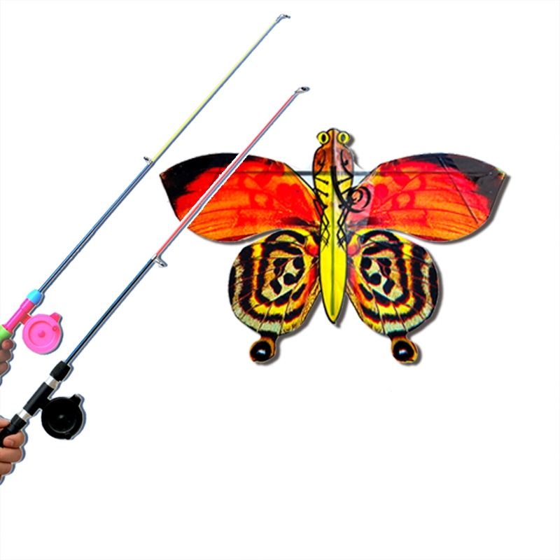 潍坊风筝塑料鱼竿儿童卡通闪电客微风动态扁担燕子公主小猪金鱼蝴蝶