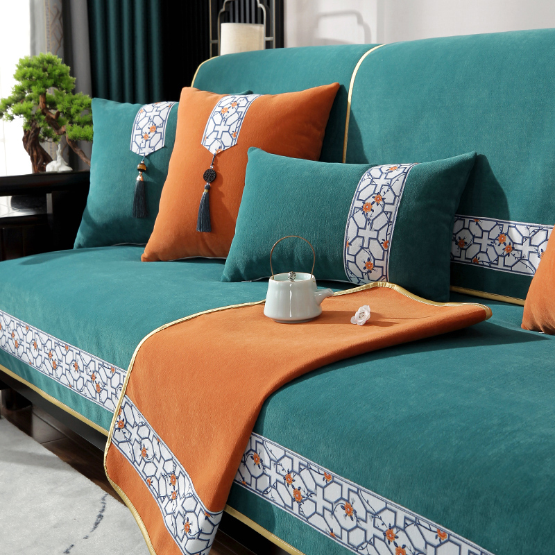 坐垫子防滑红木沙发垫子新中式雪尼尔沙发垫123组合沙发贵妃可定制