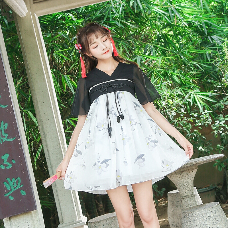 古装汉服民族风女装学生班服连衣裙毕业照改良齐胸襦裙元素套装lm
