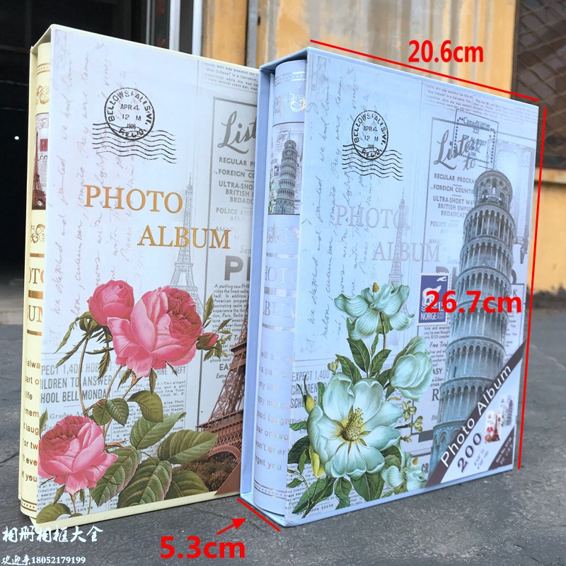 复古纪念册家庭相册6寸|8寸混合200影集家用记事相册本插页式相簿 三维工匠 盒装6寸180张8寸10张长方花红色 50高清大图