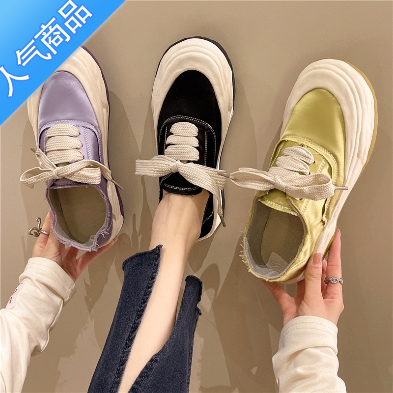 SUNTEK网红帆布小白鞋女2022夏季新款小众设计轻便百搭厚底休闲板鞋高清大图