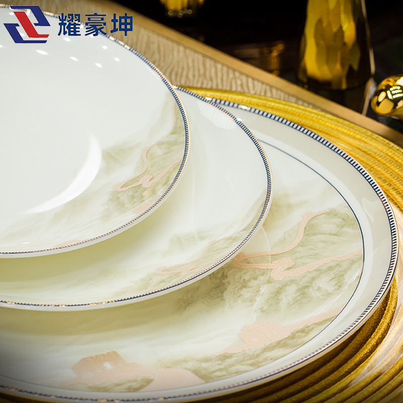 耀豪坤 江山如画骨瓷餐具套装36件套礼盒 YHLQ-36/套高清大图