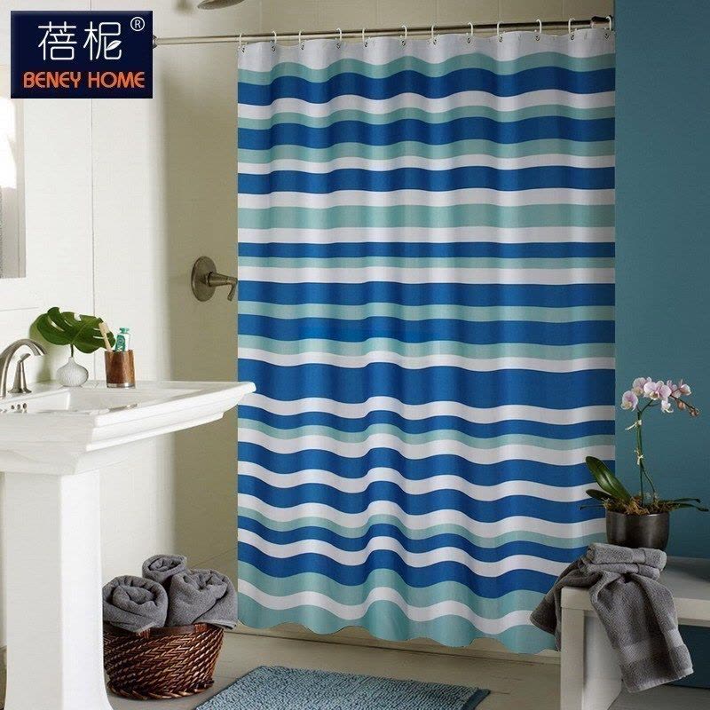 美帮汇欧式地中海水布浴帘洗澡淋浴加厚霉卫生间隔断挂帘浴室帘图片