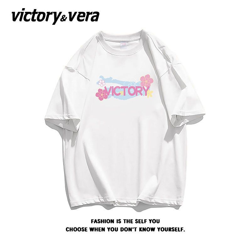 VICTORYVERA森系花朵印花2022夏季学生宽松小众纯棉短袖t恤女上衣