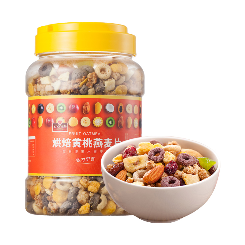 众德烘焙黄桃脆 坚果水果燕麦片500g混合装 早餐速食懒人代餐食品
