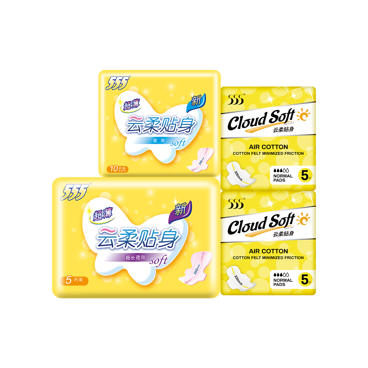 555卫生巾绵柔超薄日用夜用组合装轻薄透气贴身呵护4包25片装女生姨妈巾