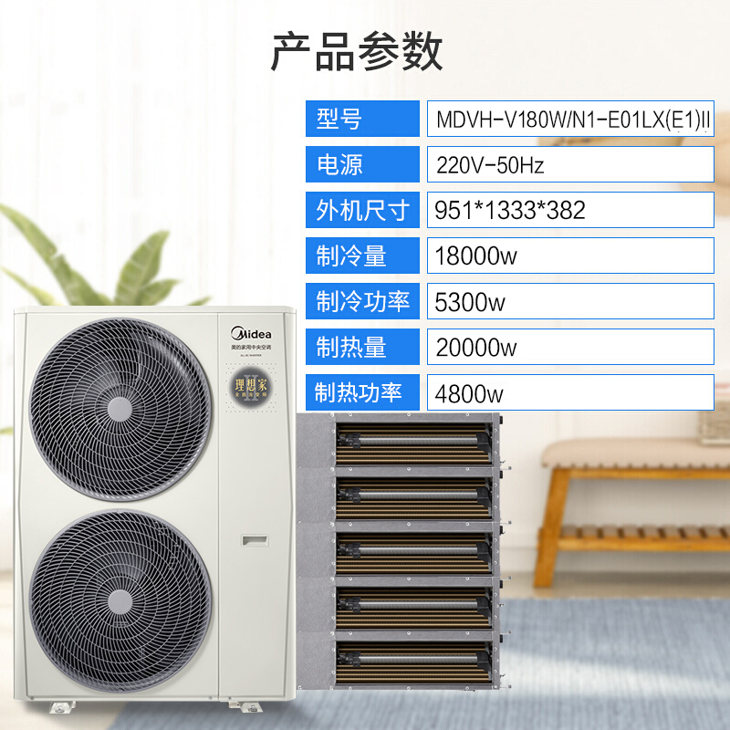 美的(midea)中央空调mdvh-v180w/n1-e01lx(e1)Ⅱ一拖五报价_参数_图片