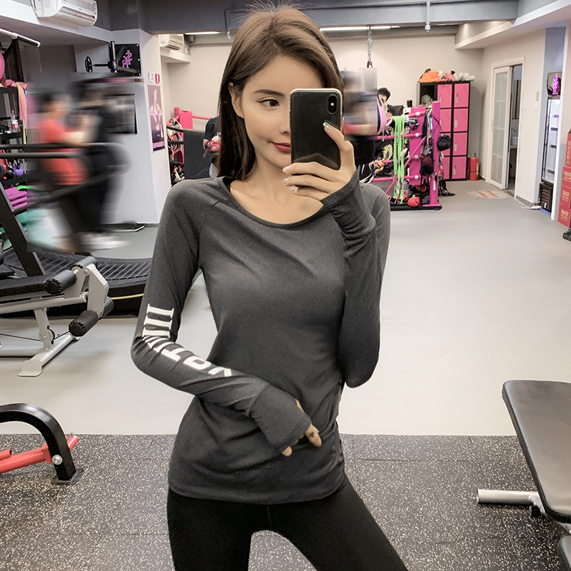 健身服女秋冬款网红瑜伽服运动上衣弹力显瘦跑步速干t恤紧身长袖