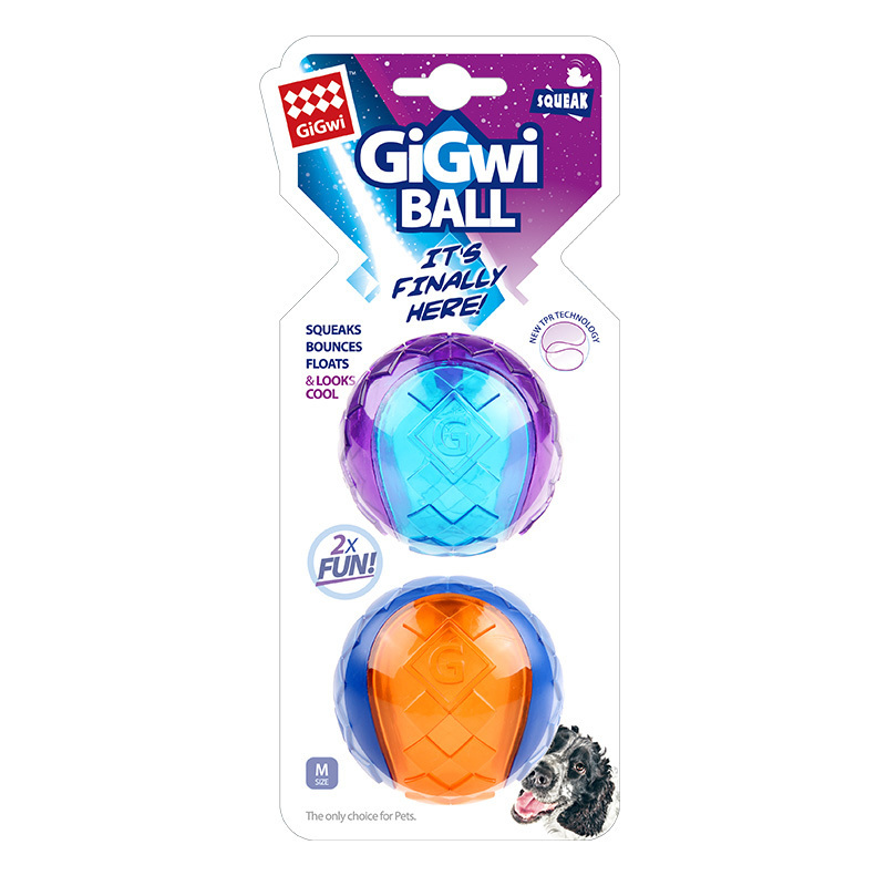 GiGwi贵为狗狗解闷玩具球发声宠物玩具幼犬大小狗磨牙耐咬益智-中号透明