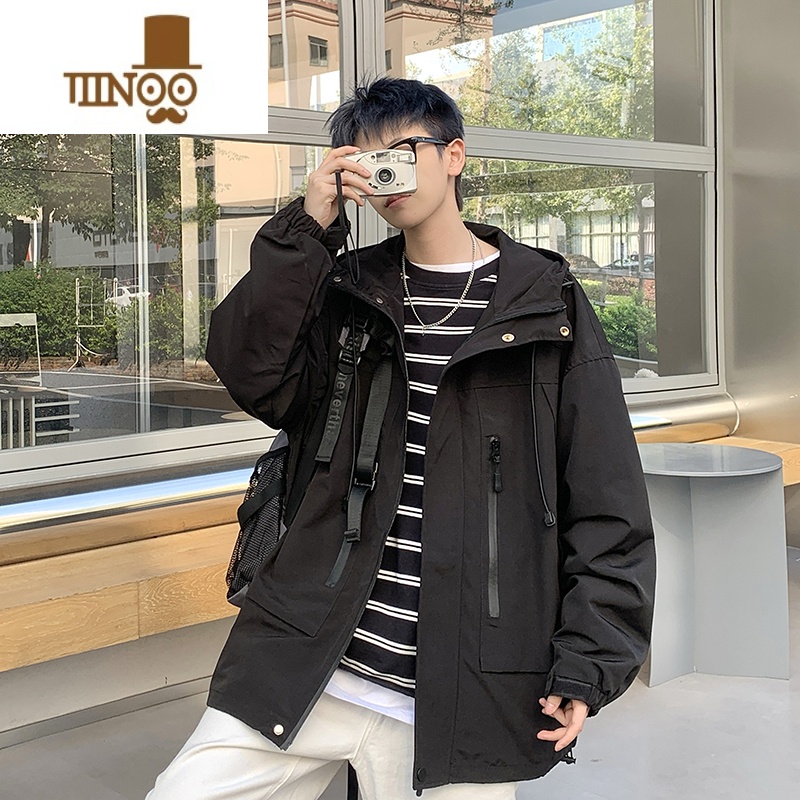 YANXU机能美式冲锋衣外套男宽松潮牌痞帅连帽oversize防水工装风衣夹克高清大图