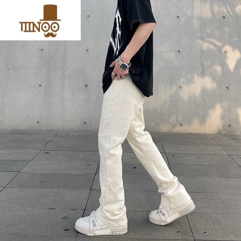 YANXU美式高街cleanfit纯色休闲牛仔裤男潮ins显瘦堆积感直筒微喇裤子图片