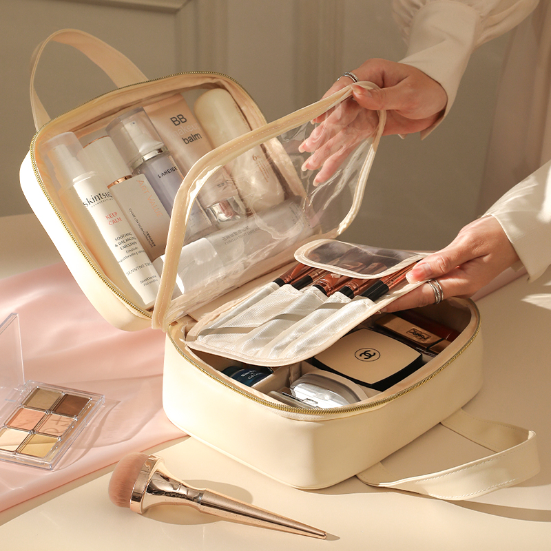 化妆包女2025新款便携式大容量化妆护肤品高端分区收纳袋轻奢1085 象牙米白