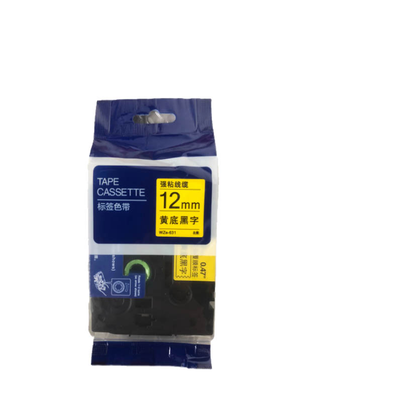 爱墨 标签带适用兄弟标签机色带适用E100B系列WZe-631 8米 黄底黑字 12mm高清大图