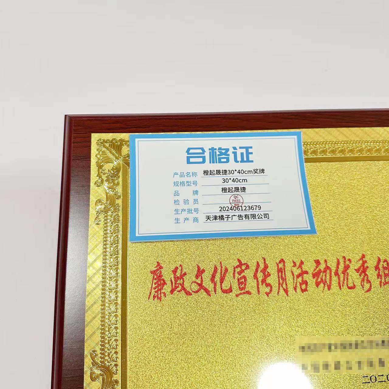 橙起晟捷 木托奖牌 35x50cm 个高清大图