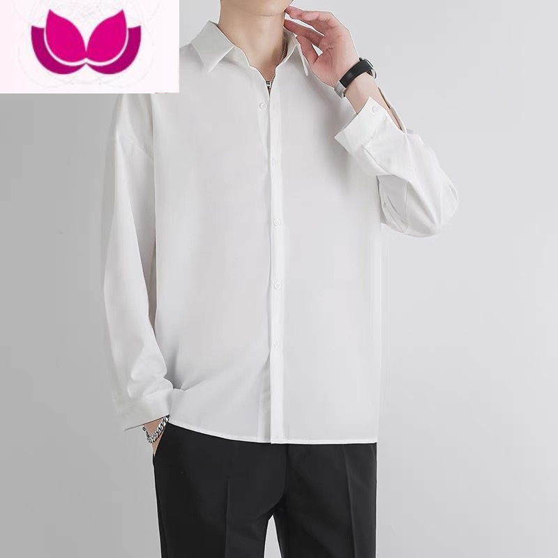 七斓黑色衬衫衣男内搭宽松休闲外套痞帅气dk高级感白色男生长袖