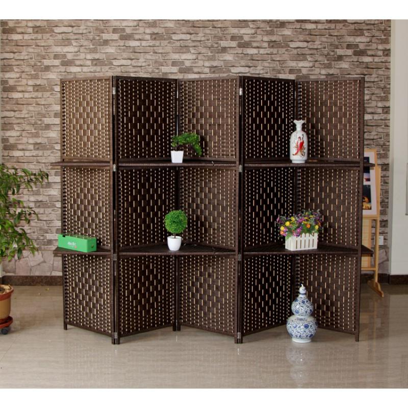 BONJEAN现代简约中式实木编屏风隔断客厅院办公室折屏移动藤编屏风高清大图