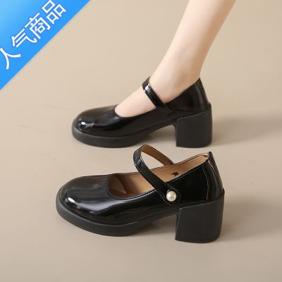 SUNTEK小众玛丽珍女鞋女夏季厚底增高法式单鞋甜酷复古高跟鞋增高小皮鞋 黑色 36