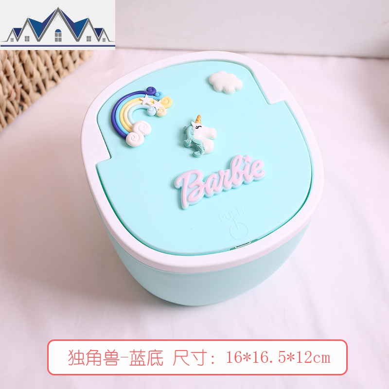 网红迷你可爱桌面垃圾桶办公小号少女桌面按压式垃圾分类收纳盒_1_51 独角兽-蓝底