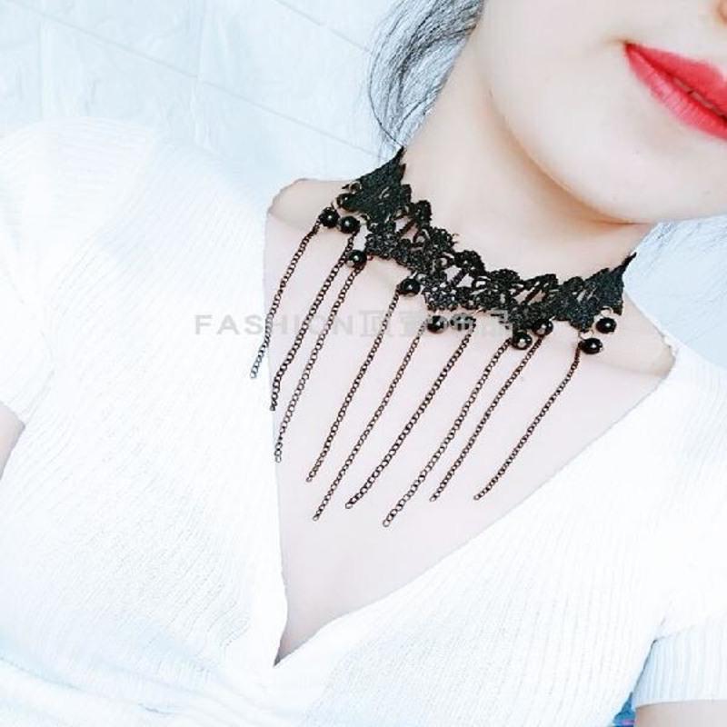新款蕾丝项链吊坠女锁骨链日韩个性颈带脖子饰品黑色颈链装饰脖链蝴蝶