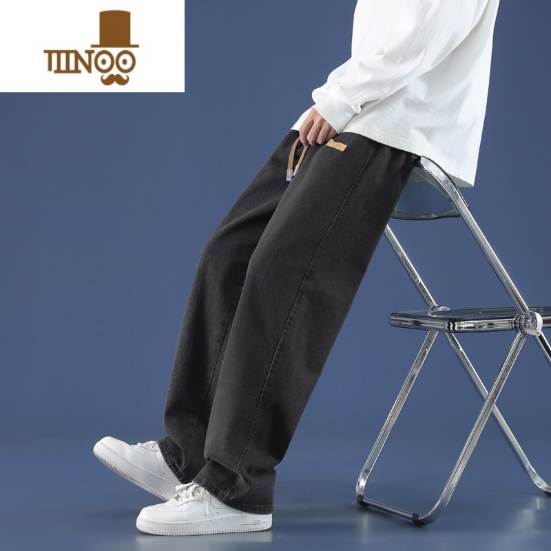 YANXU青少年阔腿牛仔裤男孩夏季薄款宽松复古直筒裤学生休宽生牛休高清大图