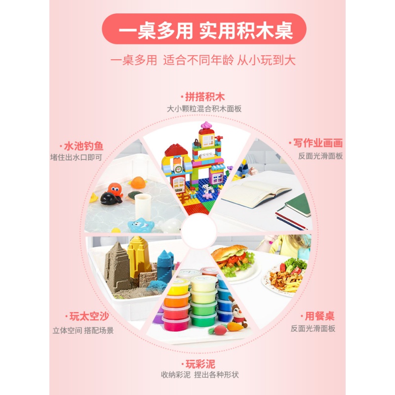 儿童拼装玩具大颗粒多功能积木桌宝宝4男孩3-6岁智力女孩动 C大颗粒桌送2椅_240彩虹风车城堡_狮子摩天轮_送78滑道高清大图