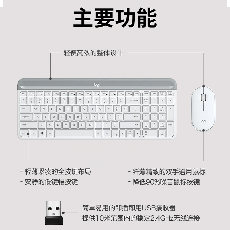 罗技(Logitech)MK470无线键鼠套装-白色高清大图