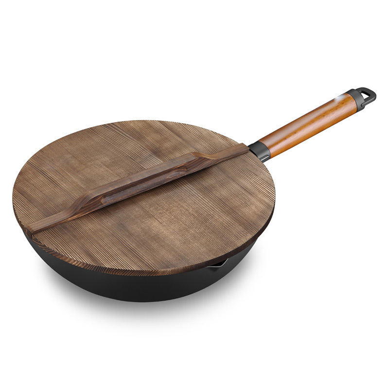 不锈纯铁轻炒锅 CTN3005-5 木质手柄锅盖不锈纯铁炒锅30cm（单位：个）