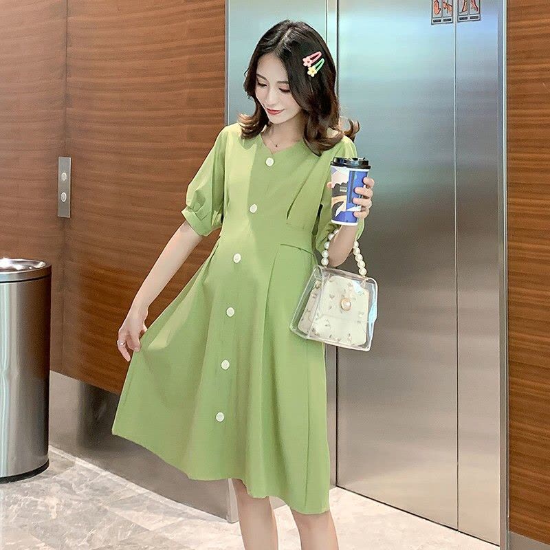 迪鲁奥(DILUAO)孕妇装夏装外出2021新款孕妇连衣裙中长款时尚潮妈孕妇套装夏季宽松透气孕妇裙子 绿色图片