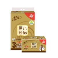 清风抽纸原木纯品金装软抽纸3层150抽*3包中规格 BR36MJ(16提起订)