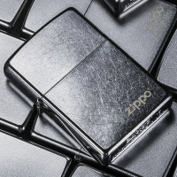 芝宝(ZIPPO)打火机正版 黑冰古银蓝冰ZIPPO标志 芝宝黑裂漆zppo定制刻字