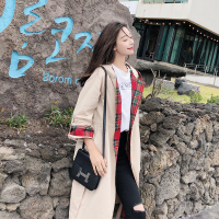 2018秋季中长款撞色chic风衣女火学生连帽宽松过膝外套
