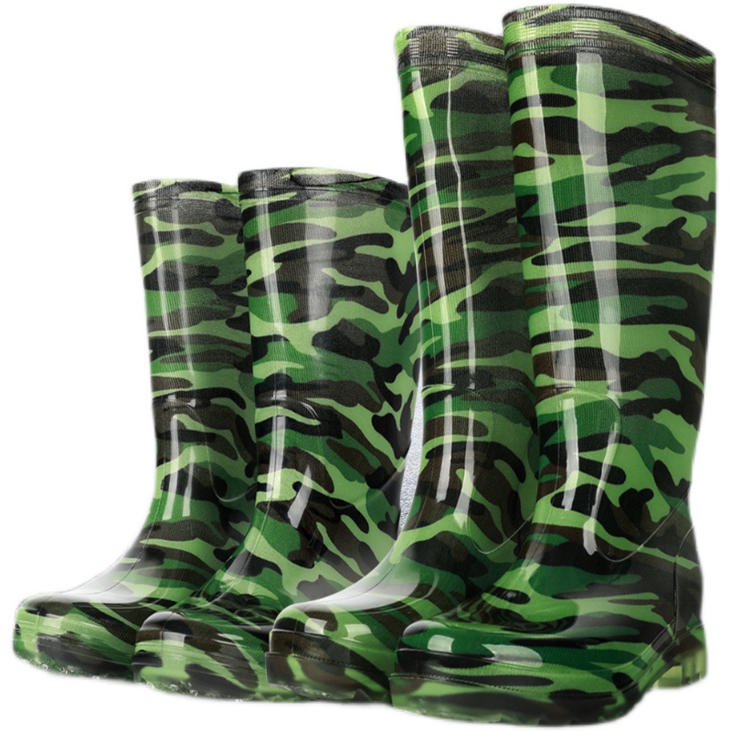 迅众 足部防护鞋迷彩高筒胶鞋男士加绒保暖防水鞋防滑鞋中筒成人胶鞋施工长筒胶鞋高清大图