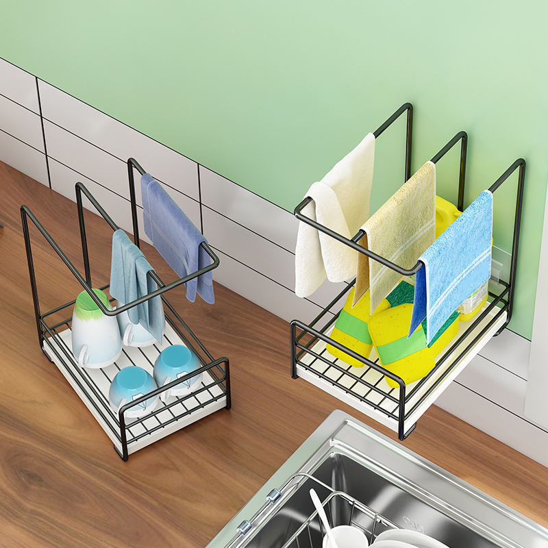 家佰利 厨房抹布架壁挂免打孔毛巾架台面立式洗碗布海绵沥水置物架