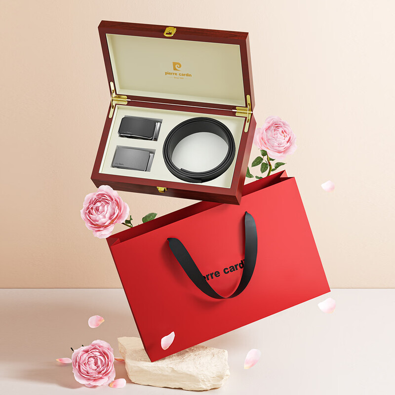 皮尔卡丹(pierre cardin)新款休闲男式双扣头皮带礼盒二件套W52066951-5A