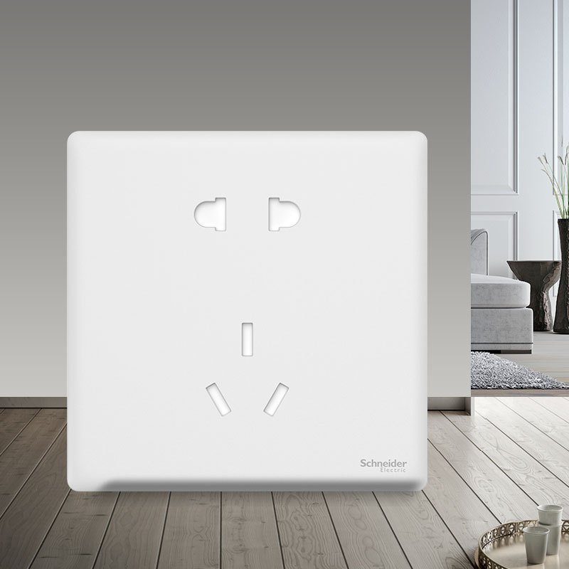 施耐德电气开关插座珍铂系列丝绒白色家用开关86型墙壁插座五孔电源