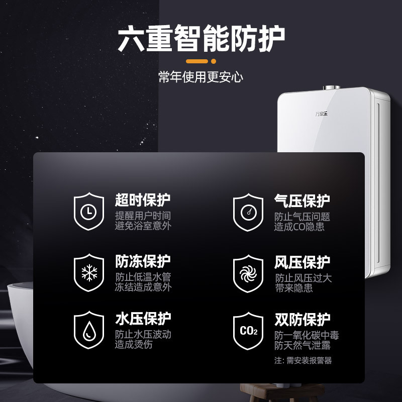 万家乐 14升燃气热水器燃热 全景屏玻璃面板水量伺服器水温0波动4大智慧浴智能温感厨房洗 热水器天然气 JSQ28-T8