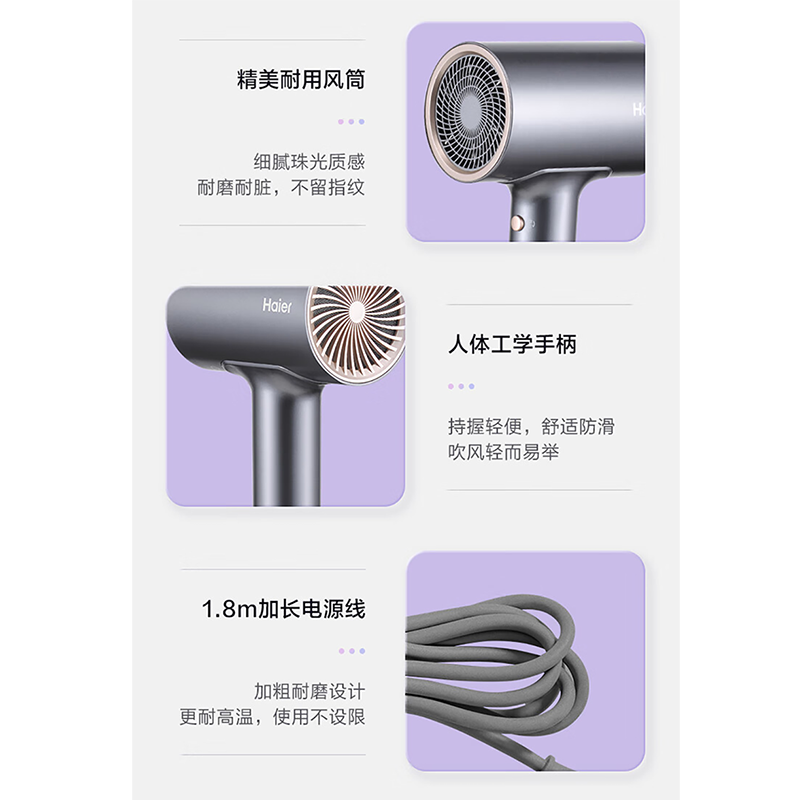 海尔 负离子电吹风HCZ1星蕴银升级版高清大图
