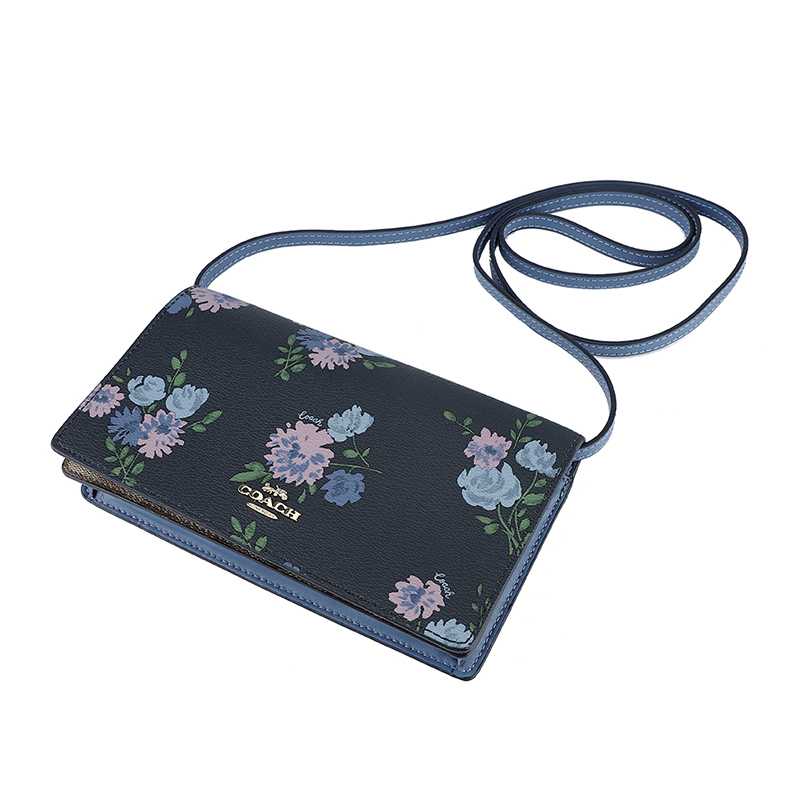 COACH 蔻驰 奢侈品 欧美时尚女士藏青印花印花人造革单肩女斜挎包两用包